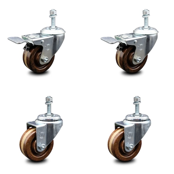 Service Caster 3 Inch High Temp Phenolic Swivel 3/8 Inch Stem Caster Total Lock Brake SCC, 2PK SCC-TSTTL20S314-PHRHT-381615-2-S-2 - main